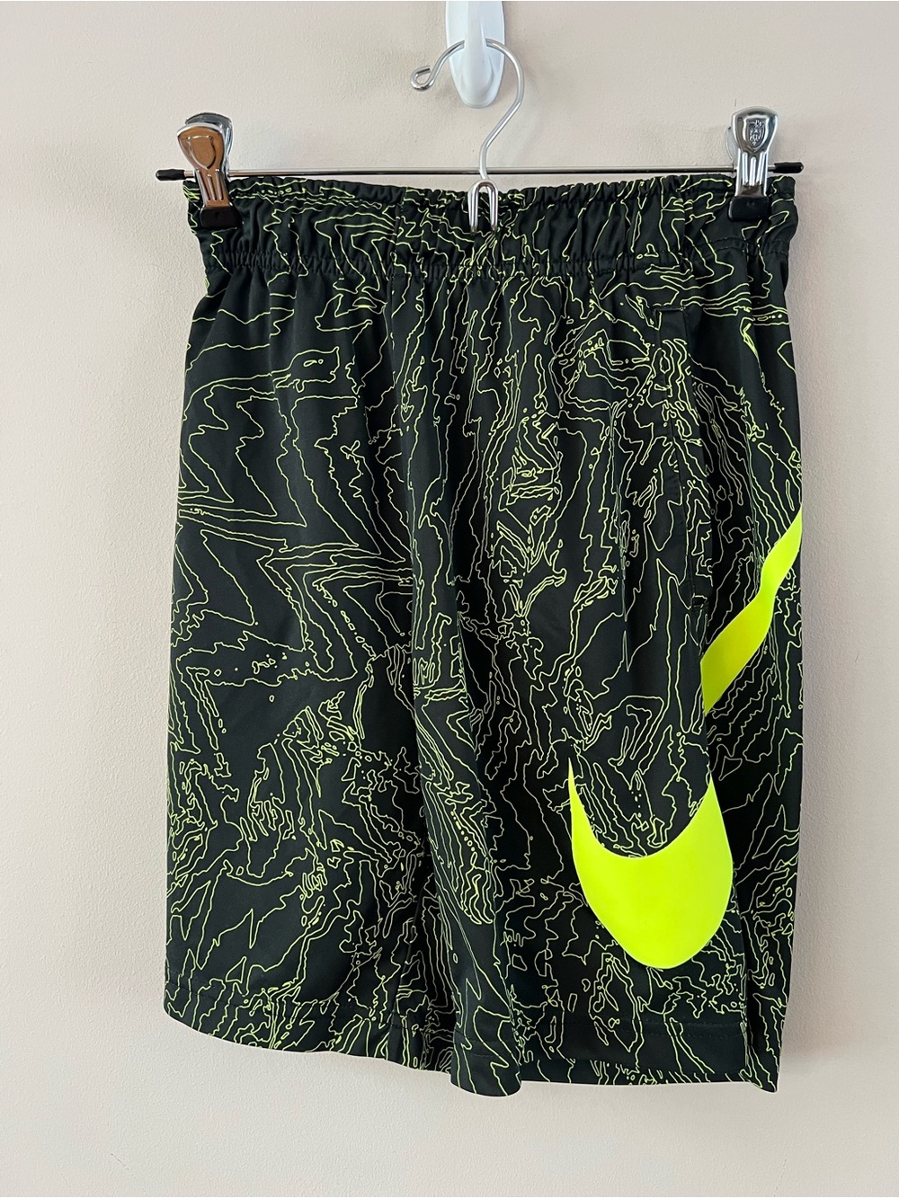 Nike Black dri fit Shorts with Neon Green Swoosh kids size medium